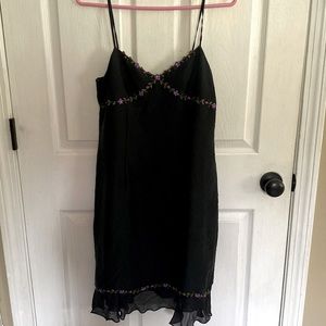 Ann Taylor 100% silk black dress with floral embellishments. Size 8 Petite